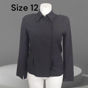 Via Seta Black Double Breast Blazer Women’s Sz 12 Rare Minimalist Modern Jacket
